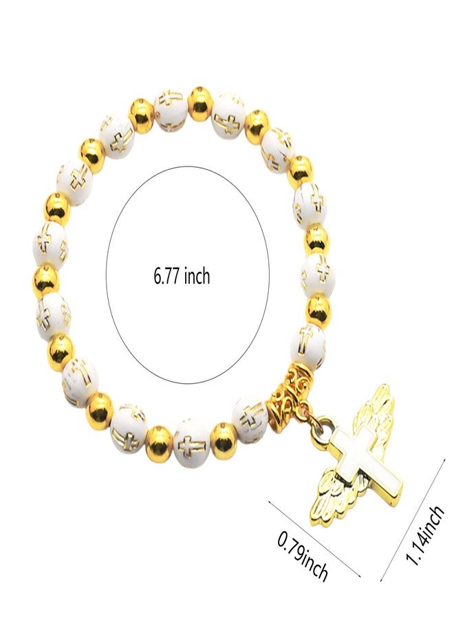 CACALOSS Angel Wing Cross Bracelet Religious Rosary for Baptism Church Event Women Gold - Image 5